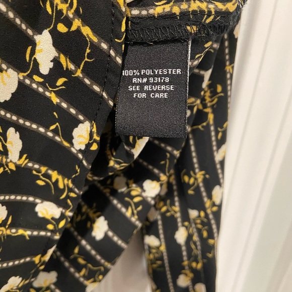 Premise Studio Black Yellow Floral Striped V Neck Tie Long Sleeve Blouse Size M - Picture 6 of 11